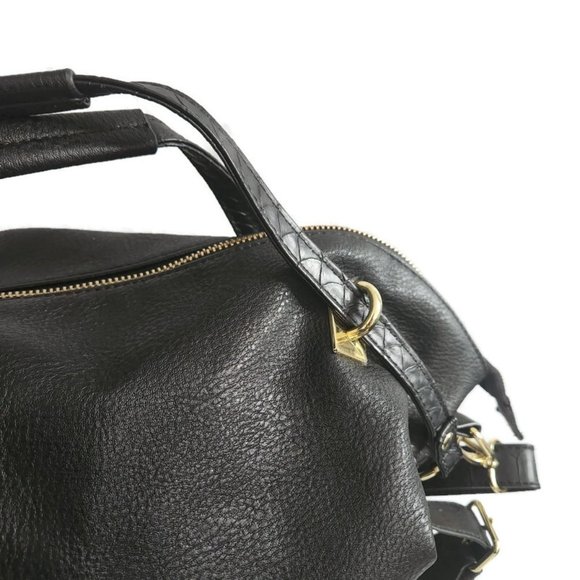 Steve Madden Women's Black Vegan Leather Large Double Handle Crossbody Satchel - Picture 5 of 13